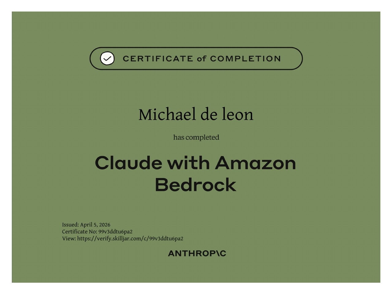 Claude with Amazon Bedrock Certificate