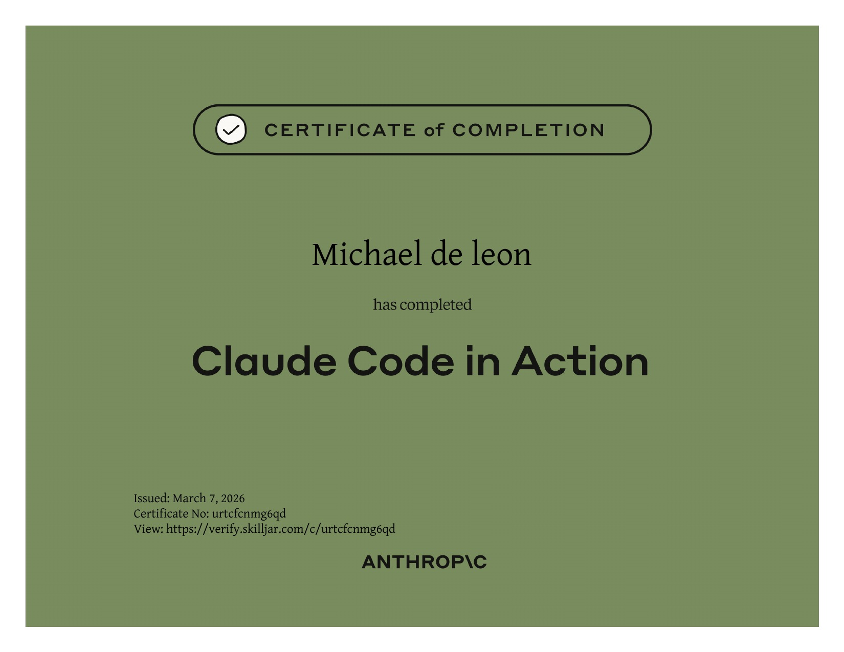 Claude Code in Action Certificate