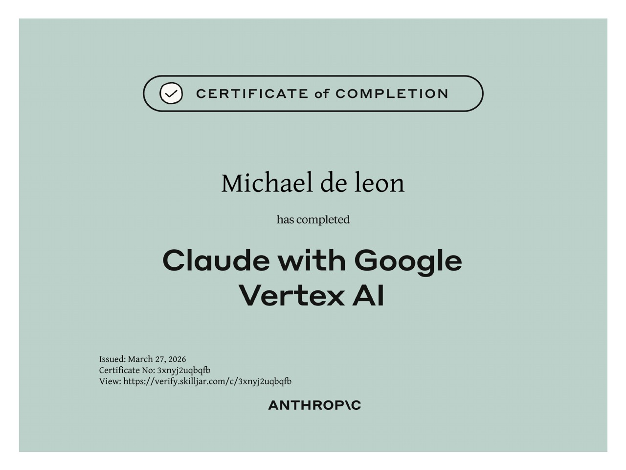 Claude with Google Vertex AI Certificate